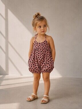 Polka Dot Pink Halter Baby One-Piece Romper 3T